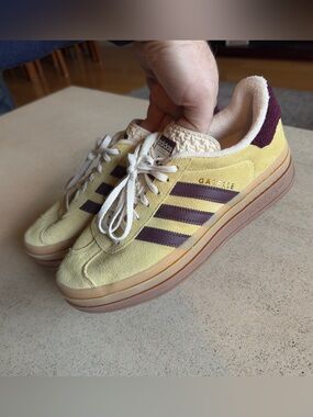 adidas Gazelle Suede Sneakers in Yellow with Maroon Accents